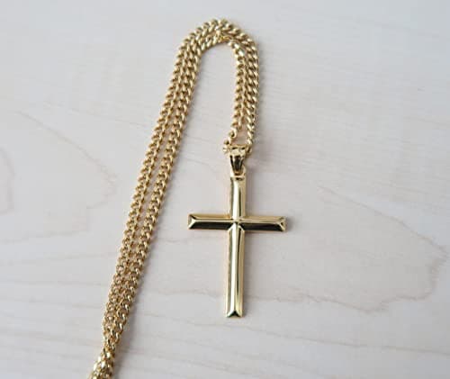 14K Gold Miami Cuban Link Cross Pendant Necklace for Men & Women