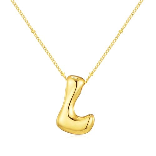 Moiegouct 14K Gold Plated 3D Initial Necklace with Beaded Chain Personalized Jewelry for Women