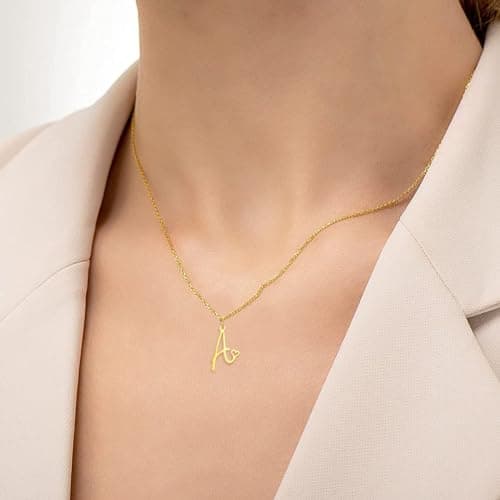 Personalized Gold Initial A-Z Pendant Heart Choker Jewelry for Women