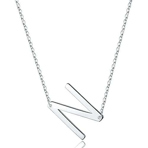 Turandoss Sterling Silver Sideways Initial A-Z Pendant Necklace for Women Girls