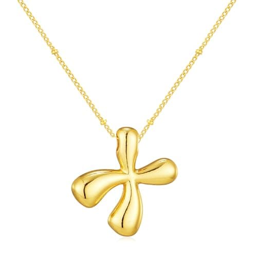 Moiegouct 14K Gold Plated 3D Initial Necklace with Beaded Chain Personalized Jewelry for Women