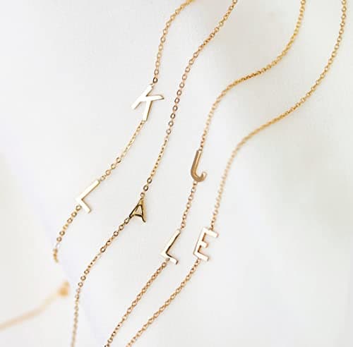 ProJewelry Dainty Sideways Initial Pendant Personalized 18K Gold Plated Necklace Custom Name Gift for Girls