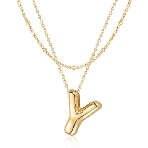 NateBur 14K Gold Layered Balloon Initial A-Z Choker Necklace, Personalized Birthday Gift for Women