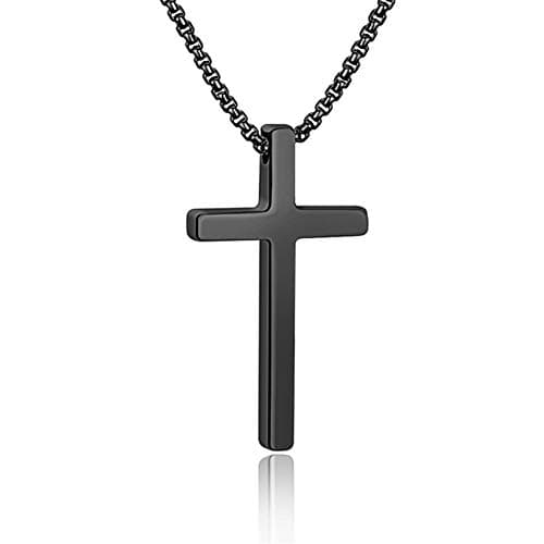 IEFSHINY Men's Stainless Steel Cross Pendant Necklaces, 16-30 Inches Gold/Silver/Black