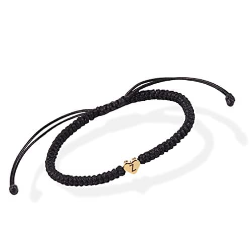YouDRN Adjustable Letter Bracelets A-Z Heart Friendship Gifts for Mom Valentine's Day (Black)