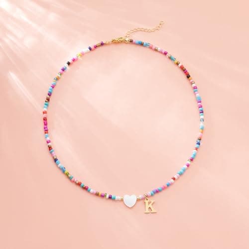 Seensea Colorful Rainbow Initial Beaded Choker for Women