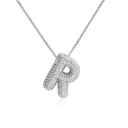 Qyalie Gold Plated Chunky Bubble Initial Letter Necklace for Women