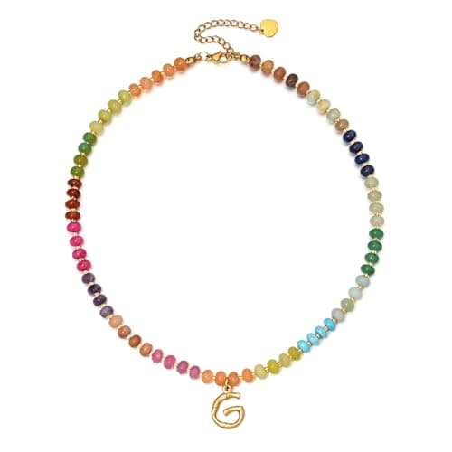 PDOUSELF Boho Personalized Beaded Initial Choker Necklace for Women Summer Beach