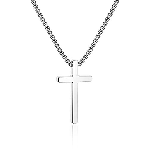 IEFSHINY Men's Stainless Steel Cross Pendant Necklaces, 16-30 Inches Gold/Silver/Black