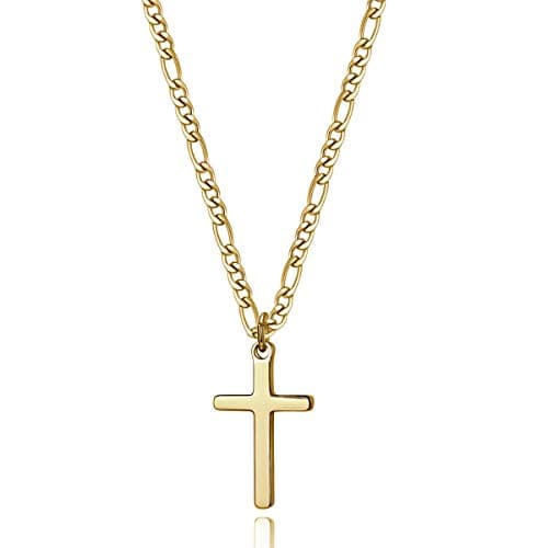 Joxevyia 14K Gold Filled Cross Necklace Figaro Chain Simple Faith Gift