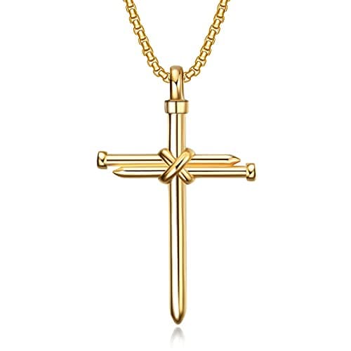 RivanDia Men's Stainless Steel Cross Pendant Necklace Christian Gift