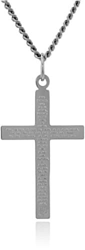 Amazon Essentials Men's Sterling Silver Cross with Lord's Prayer Inscription, 24" Chain