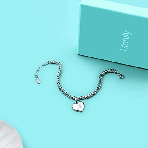 Monily Stainless Steel Heart Alphabet Bracelet for Women