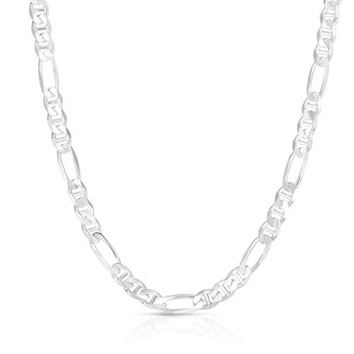 Verona Jewelers 925 Sterling Silver Figarucci Chain Necklace, Solid Flat Mariner for Men and Women