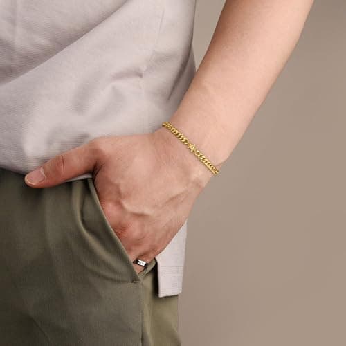 18K Gold Plated Cuban Chain Initial Bracelets for Men