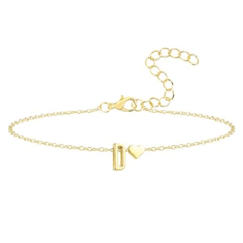 Seaield Women's 14K Gold Plated Personalized Initial Bracelet Trendy Gift