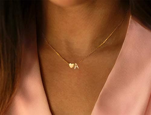 Glimmerst Heart Initial Necklace - Personalized 18K Gold Plated Stainless Steel
