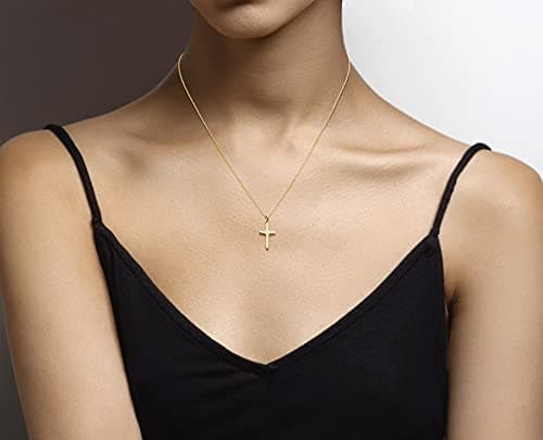 Miabella Italian 18K Gold Plated Small Cross Pendant Necklace