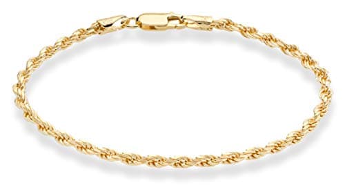 Italian 18K Gold Over Sterling Silver Diamond-Cut Rope Anklet for Women, 925 Made in Italy