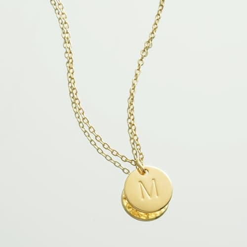 Bemoly 14K Gold Plated Double-Sided Engraved Necklace Personalized Alphabet Pendant 17.5"