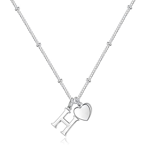 Vrsilver Easter Basket Stuffers: Heart Initial Necklaces for Girls & Women Jewelry