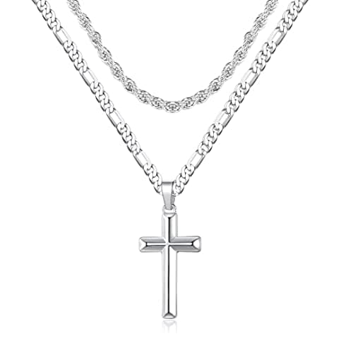 Ursteel Layered Cross Necklace for Men, Women, Girls