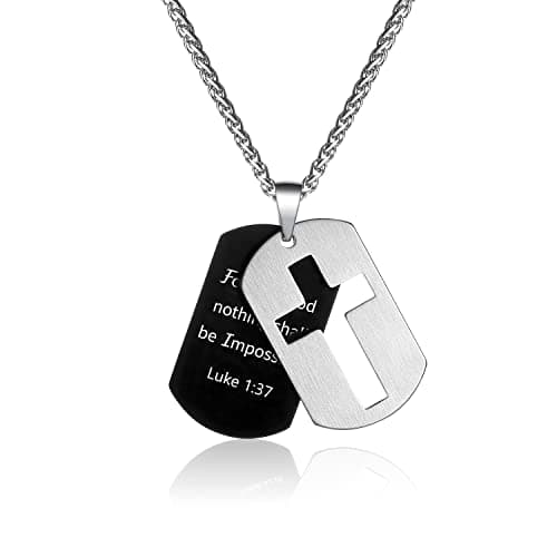 P. Blake Men's Stainless Steel Dog Tag Cross Necklace with Wheat Chain Valentine's Day Jewelry