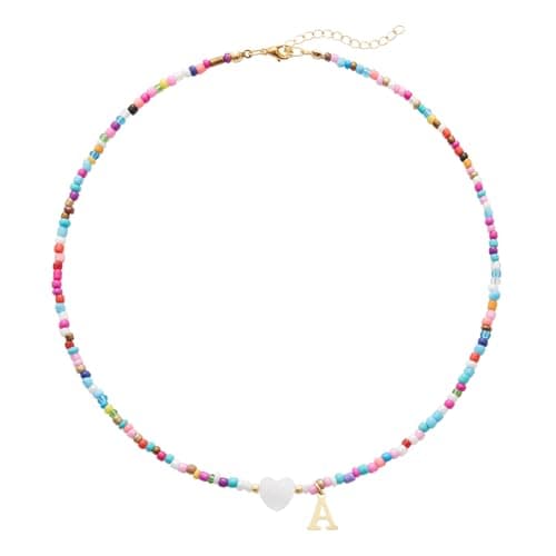 Seensea Colorful Rainbow Initial Beaded Choker for Women