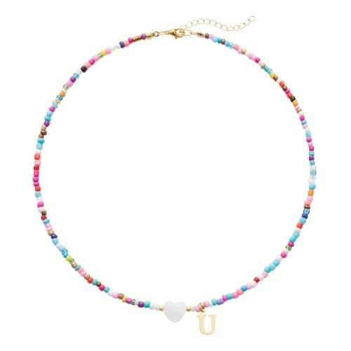 Seensea Colorful Rainbow Initial Beaded Choker for Women