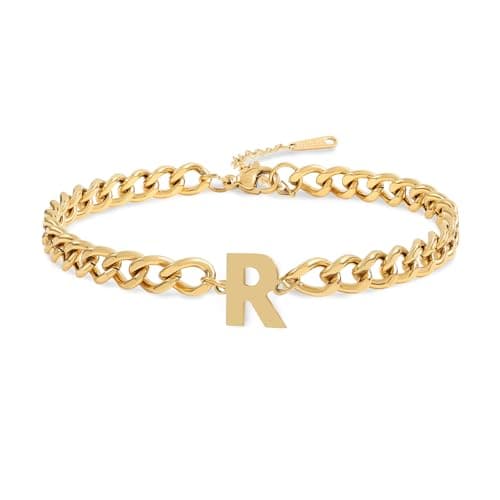 Jwicklirrng Men's 18K Gold Plated Letter Charm Bracelet A-ZAdjustable Cuban Chain for Boyfriend or Father