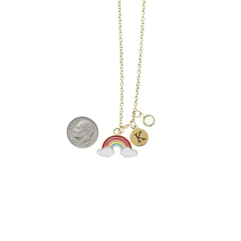 MOM & THREE DAUGHTERS Personalized Rainbow Charm Necklace with Birthstone