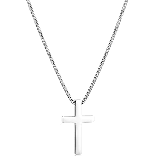 XXMAYSTER Stainless Steel Cross Necklace for Men, Silver/Gold, 18-24 Inch Box Chain