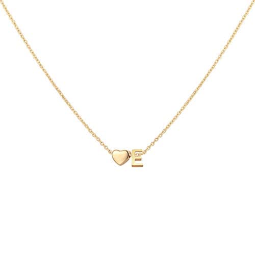Glimmerst Heart Initial Necklace - Personalized 18K Gold Plated Stainless Steel