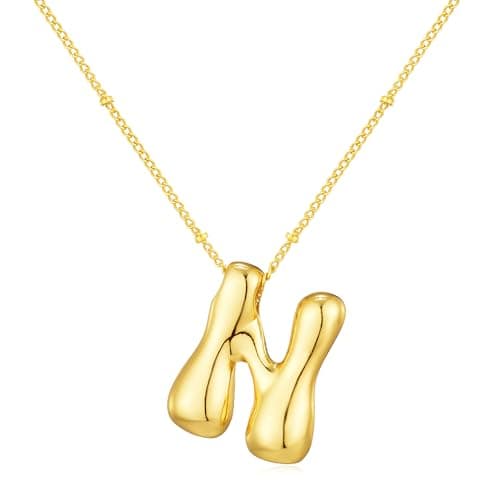 Moiegouct 14K Gold Plated 3D Initial Necklace with Beaded Chain Personalized Jewelry for Women