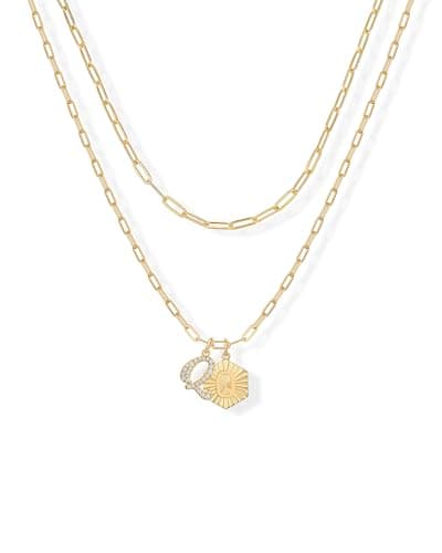 PavoI 14K Gold Plated Hexagon Initial Pendant Layered Necklace for Women | Paperclip Chain