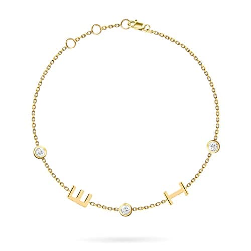 JEWEE 14k Gold Personalized Sideways Initial Diamond Bracelet