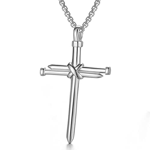 AZFVBQL Men's & Women's Stainless Steel Cross Necklace Pendant Jewelry
