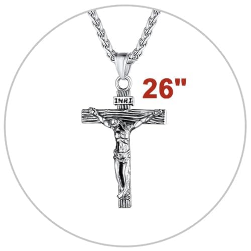 Antique U7 Men's Crucifix Necklace, 18K Gold Tone & Stainless Steel, 22" Chain, Gift Packed