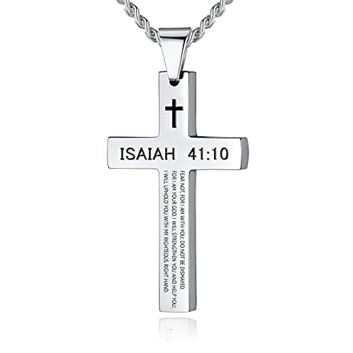 REVEMCN Inspirational Cross Necklace for Men, Black Stainless Steel Pendant Faith Gift