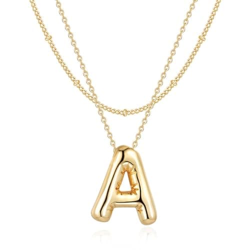 NateBur 14K Gold Layered Balloon Initial A-Z Choker Necklace, Personalized Birthday Gift for Women