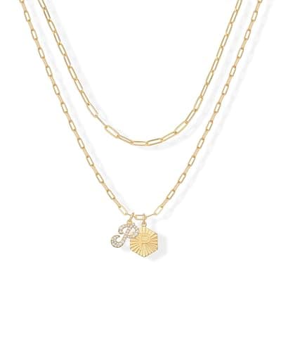 PavoI 14K Gold Plated Hexagon Initial Pendant Layered Necklace for Women | Paperclip Chain
