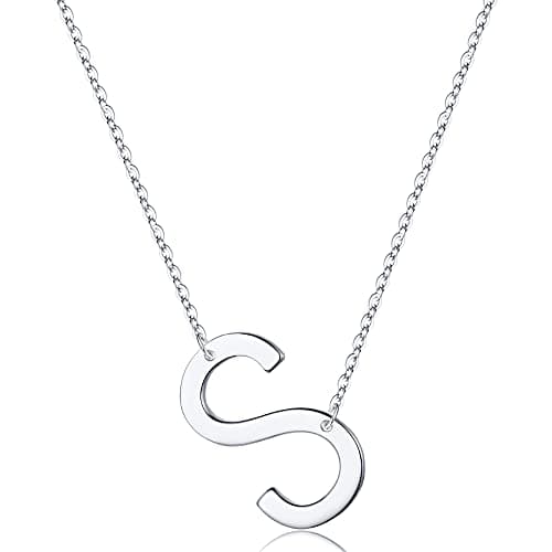 Turandoss Sterling Silver Sideways Initial A-Z Pendant Necklace for Women Girls