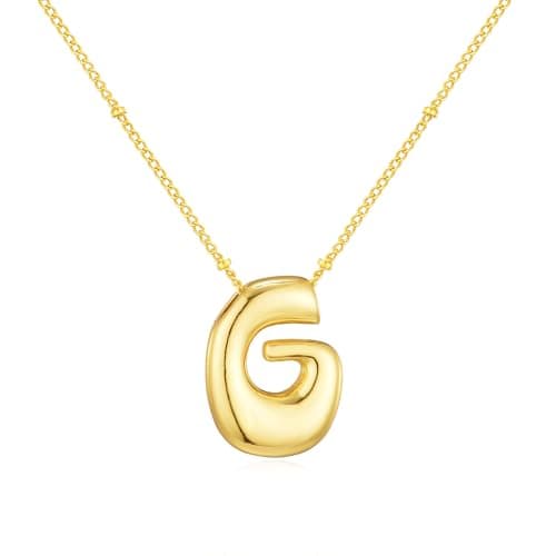 Moiegouct 14K Gold Plated 3D Initial Necklace with Beaded Chain Personalized Jewelry for Women