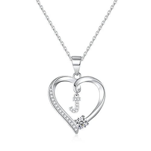 Romavan Infinity Heart Sterling Silver Initial Necklace for Women