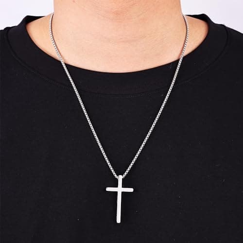 Fiusem Men's Inspirational Bible Verse Stainless Steel Cross Necklace