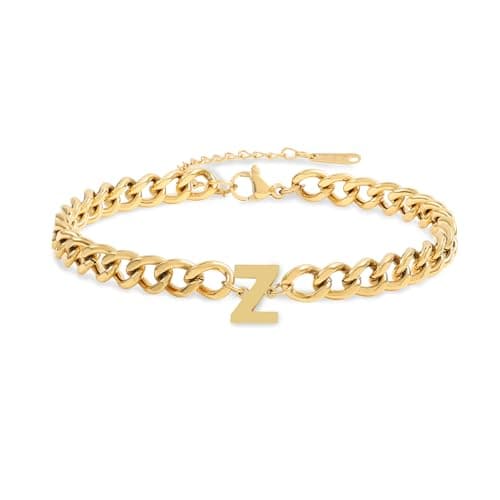 Jwicklirrng Men's 18K Gold Plated Letter Charm Bracelet A-ZAdjustable Cuban Chain for Boyfriend or Father