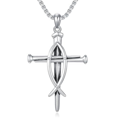 MEIDERBO 925 Sterling Silver 3 Nail Cross Pendant Men's Jewelry
