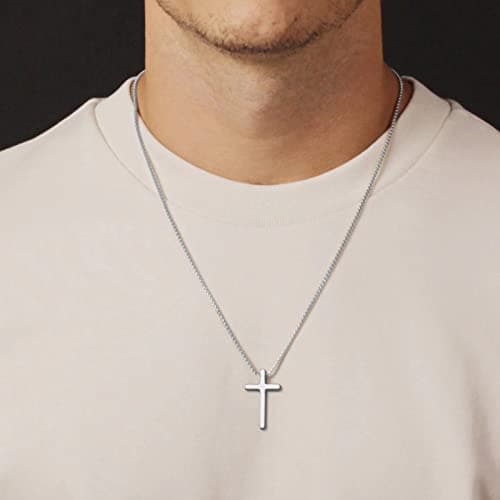 IEFSHINY Men's Stainless Steel Cross Pendant Necklaces, 16-30 Inches Gold/Silver/Black