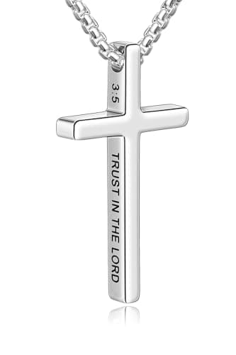 Fiusem Men's Inspirational Bible Verse Stainless Steel Cross Necklace