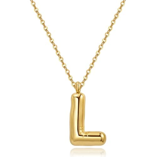 YeGieonr Tarnish-Free Gold Stainless Steel Initial Necklace with Bubble Letter Pendant